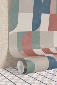 Atton Salmon / Teal Wallpaper - Esselle Home