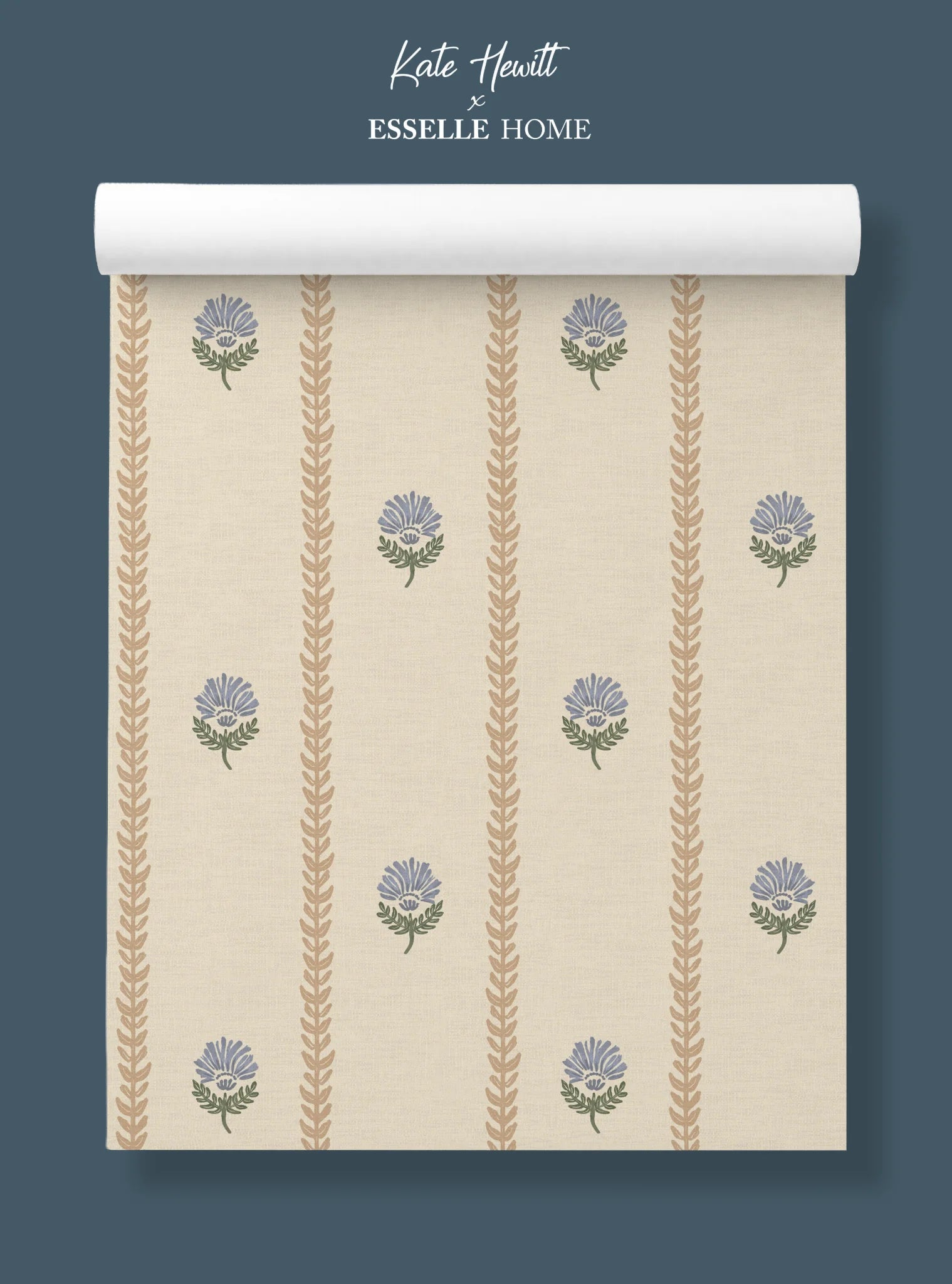 Thistle Trail Stripe Blue & Beige Wallpaper