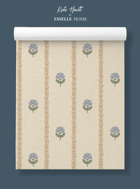 Thistle Trail Stripe Blue & Beige Wallpaper