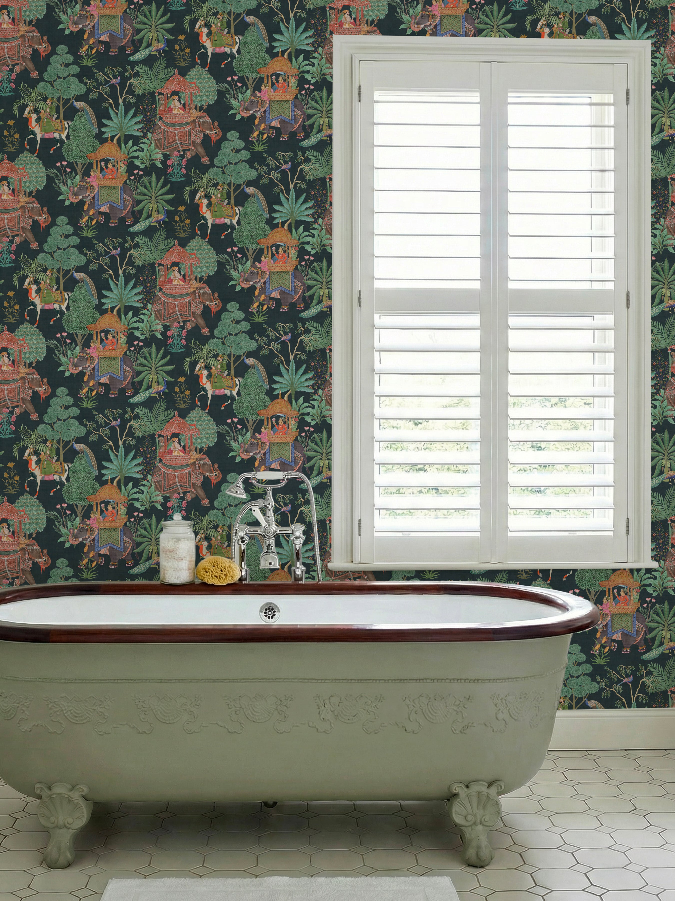 Emperor's Garden Black Multicoloured Wallpaper - Esselle Home