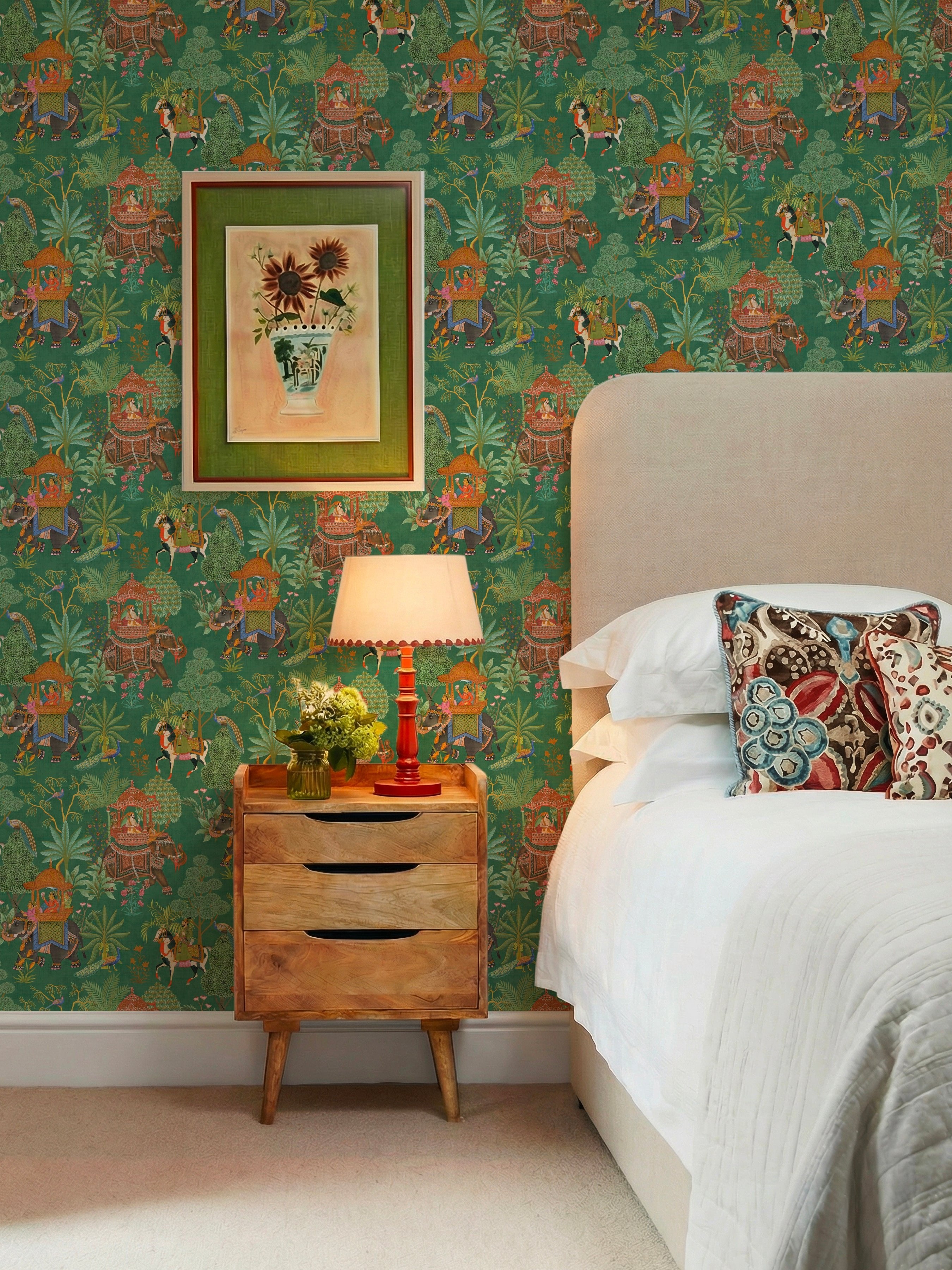Emperor's Garden Emerald Multicoloured Wallpaper - Esselle Home
