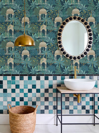 Exotic Pavilion Navy Wallpaper - Esselle Home