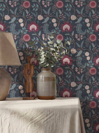 Fable Trail Navy/Berry Wallpaper - Esselle Home