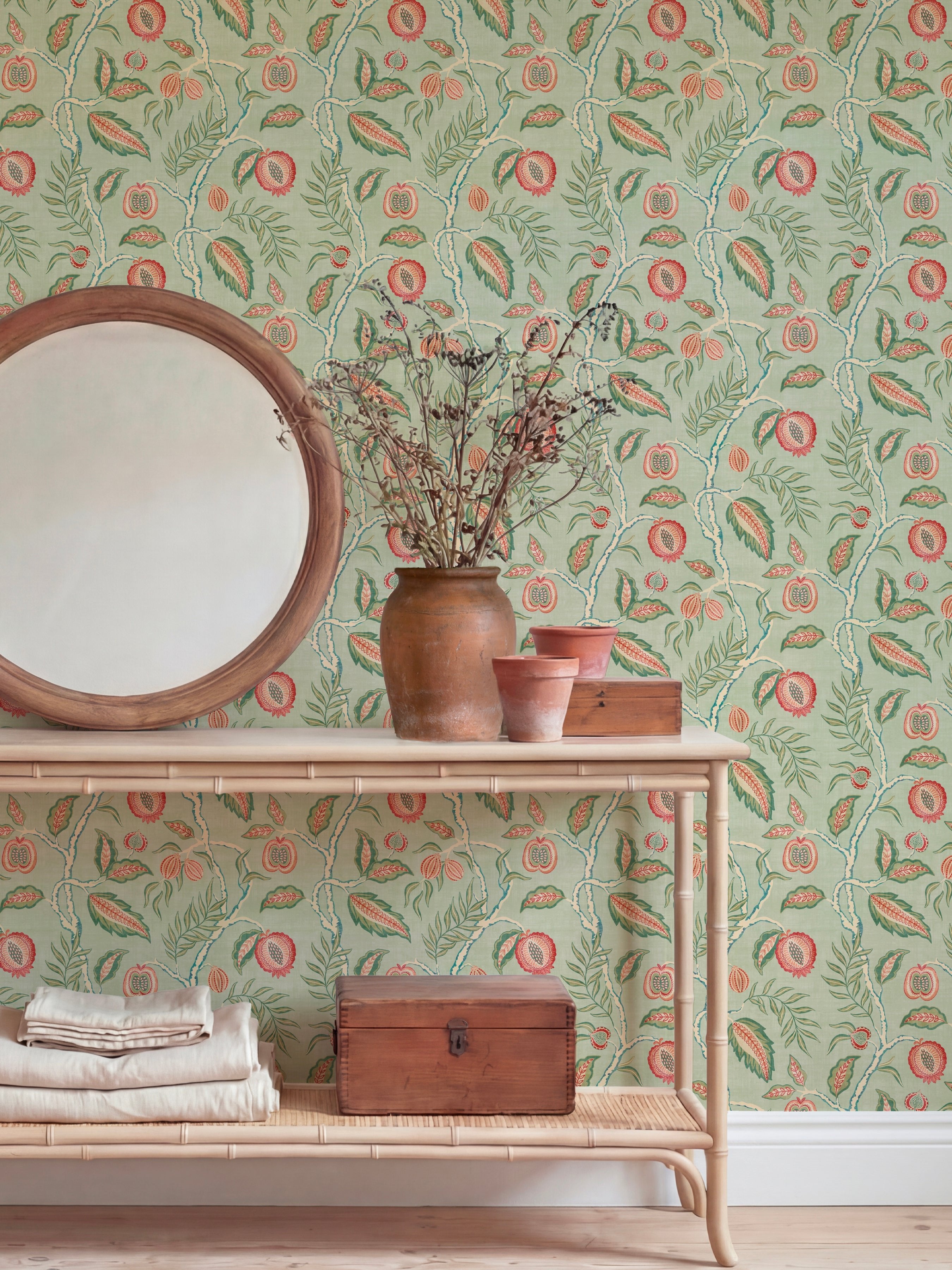 Fruits of Paradise Soft Green Wallpaper - Esselle Home