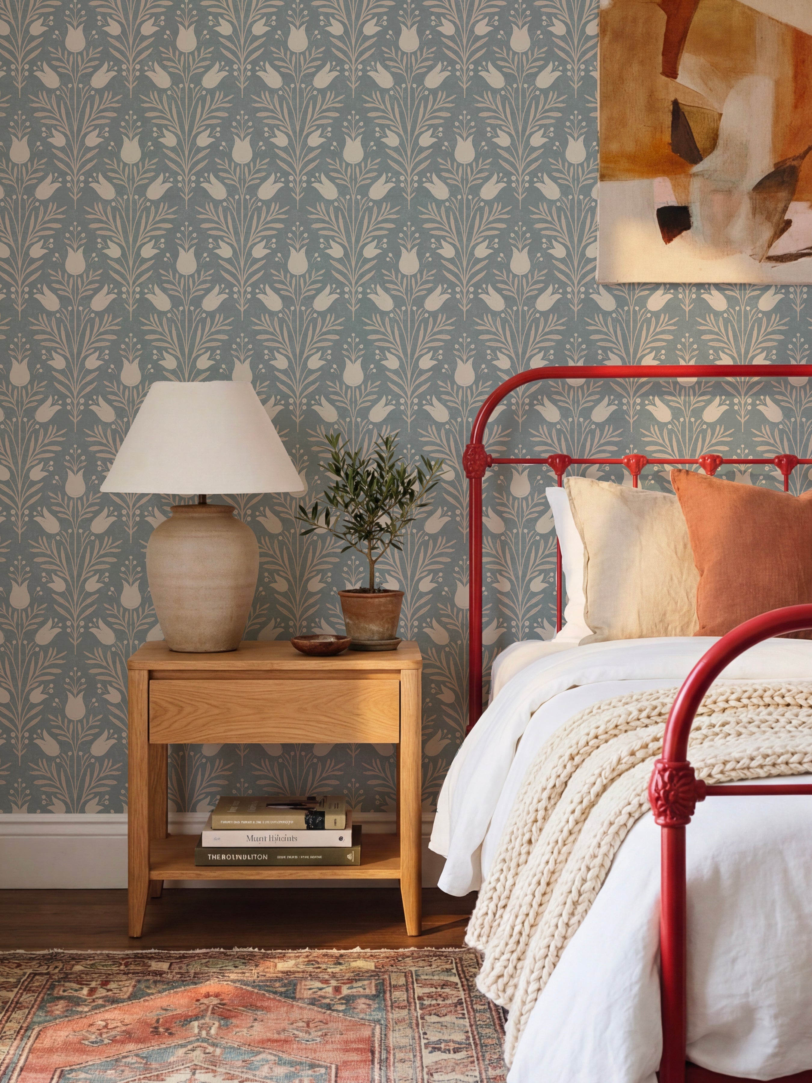 Heritage Tulip Chalky Blue Wallpaper - Esselle Home