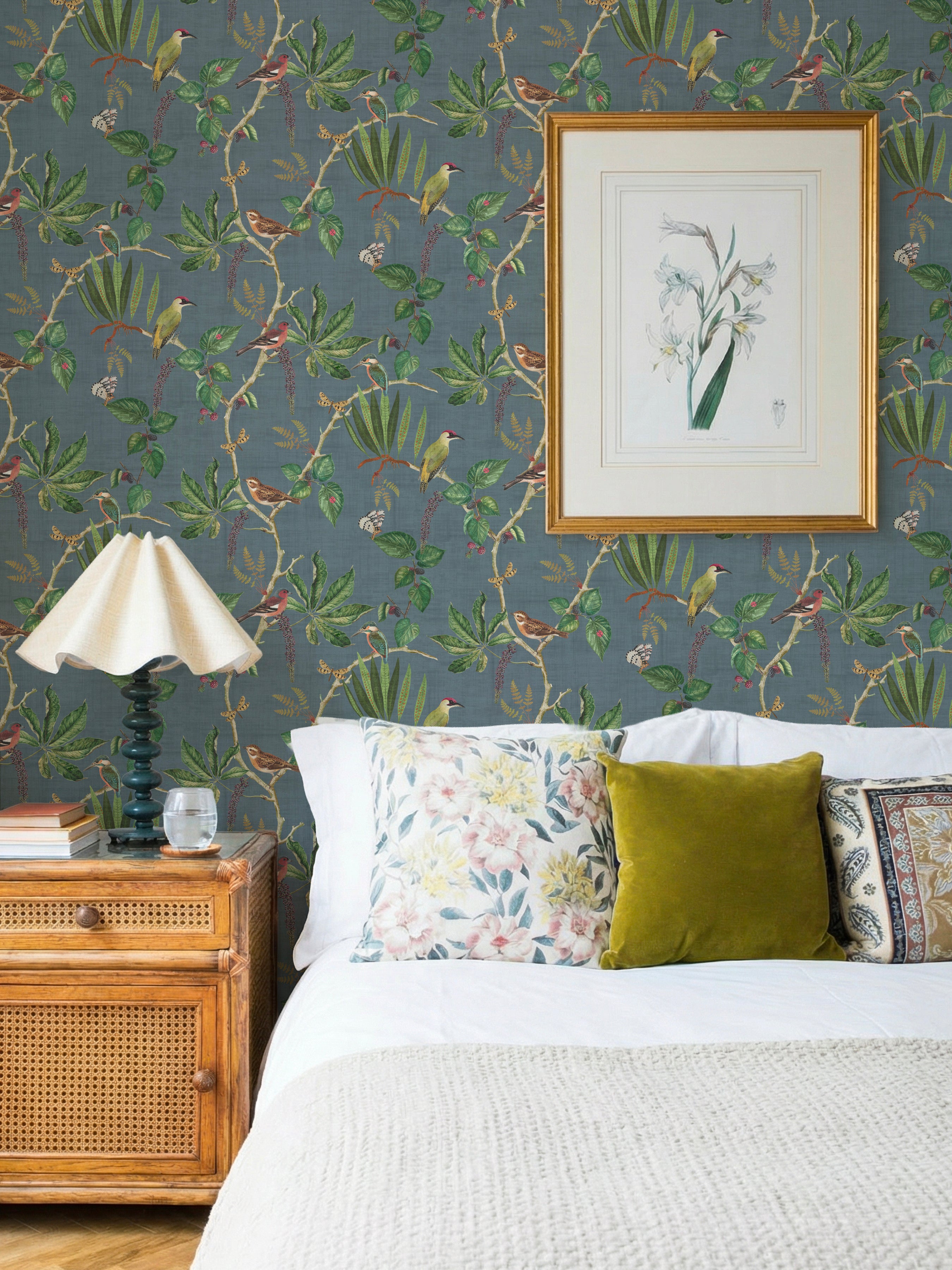 Hill Top Garden Slate Blue Wallpaper - Esselle Home