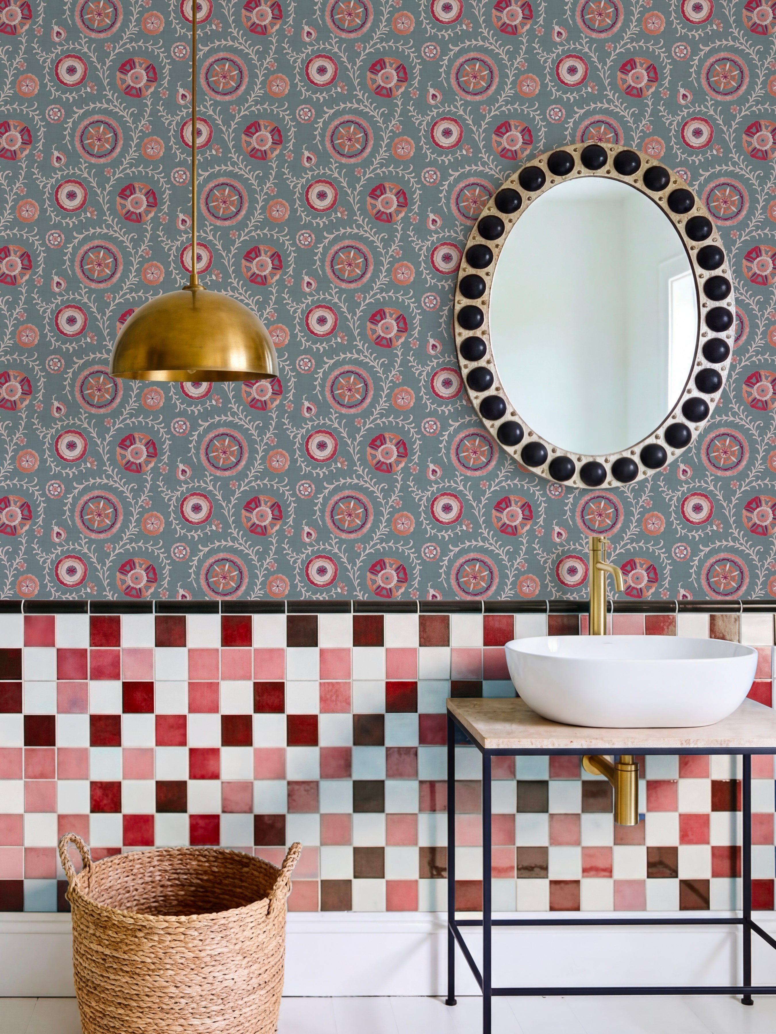 Nahlia Trail Spice/Blue Wallpaper - Esselle Home