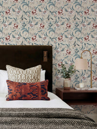 Tapestry Floral Vermilion Blue Wallpaper - Esselle Home
