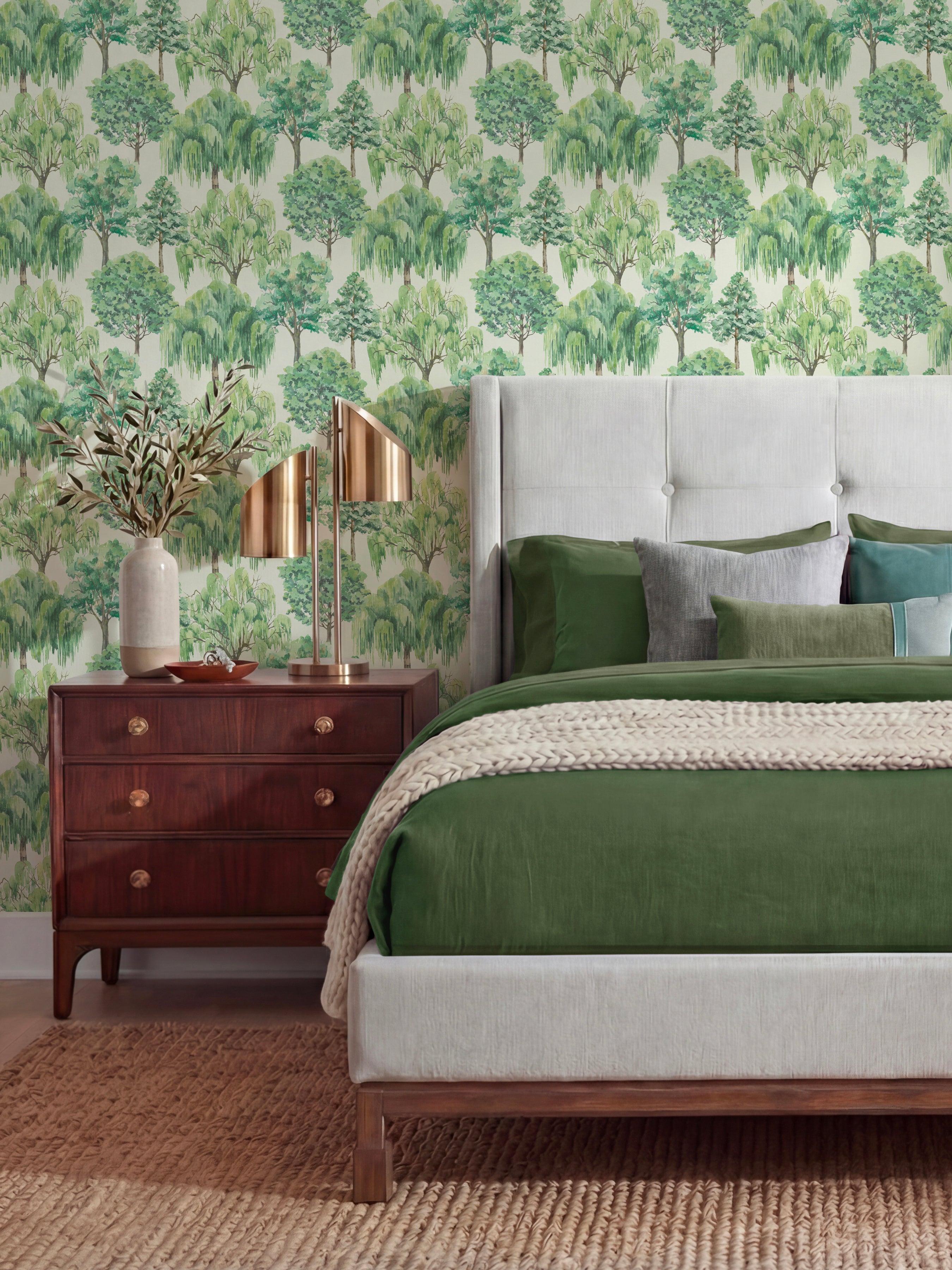 Whispering Willow Ivory/Green Wallpaper - Esselle Home