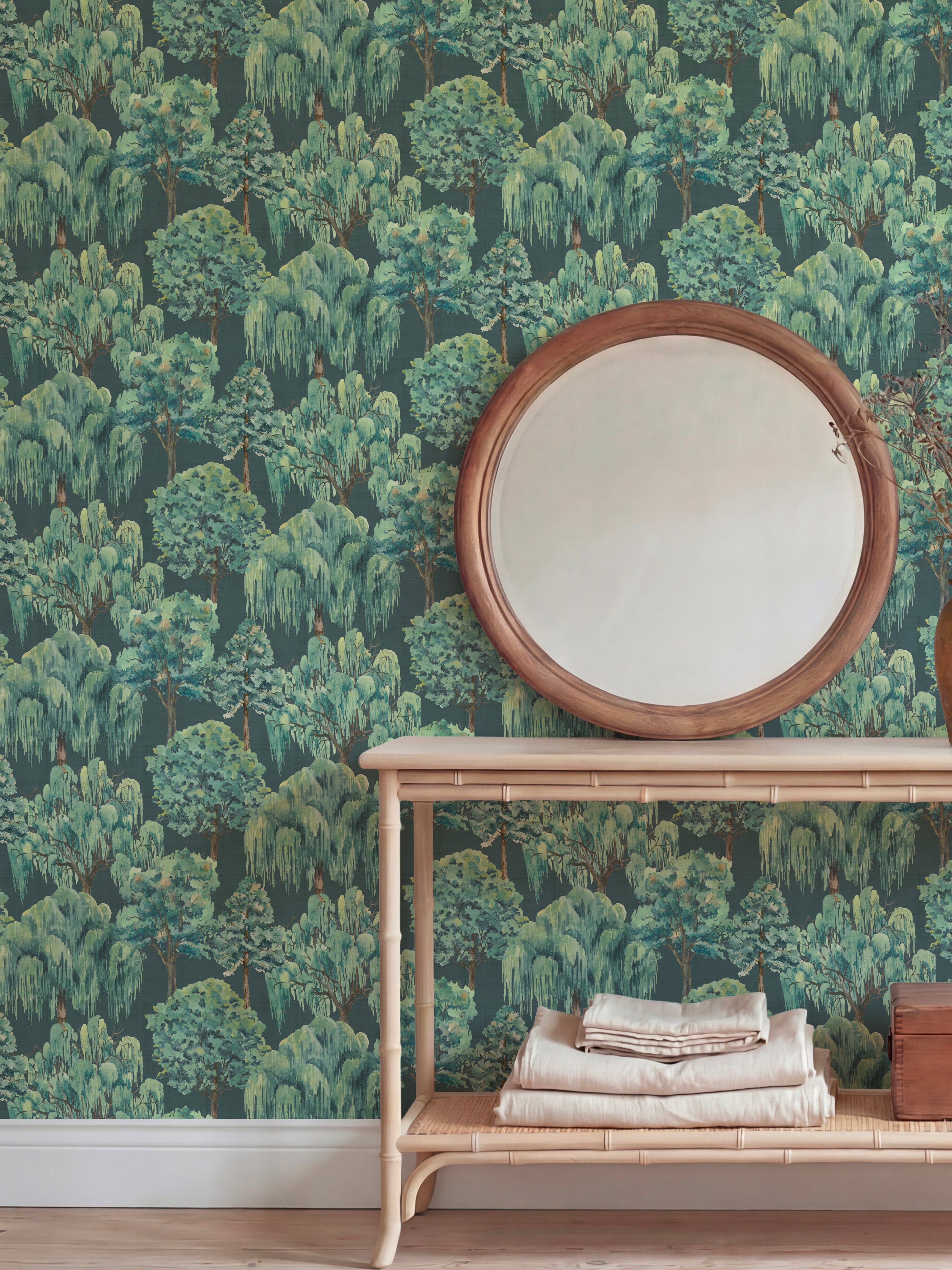 Whispering Willow Navy Wallpaper - Esselle Home