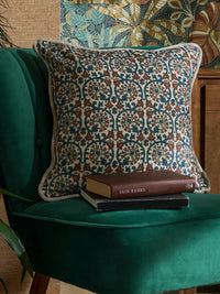 Veda Linen Spice/Blue Cushion - Esselle Home
