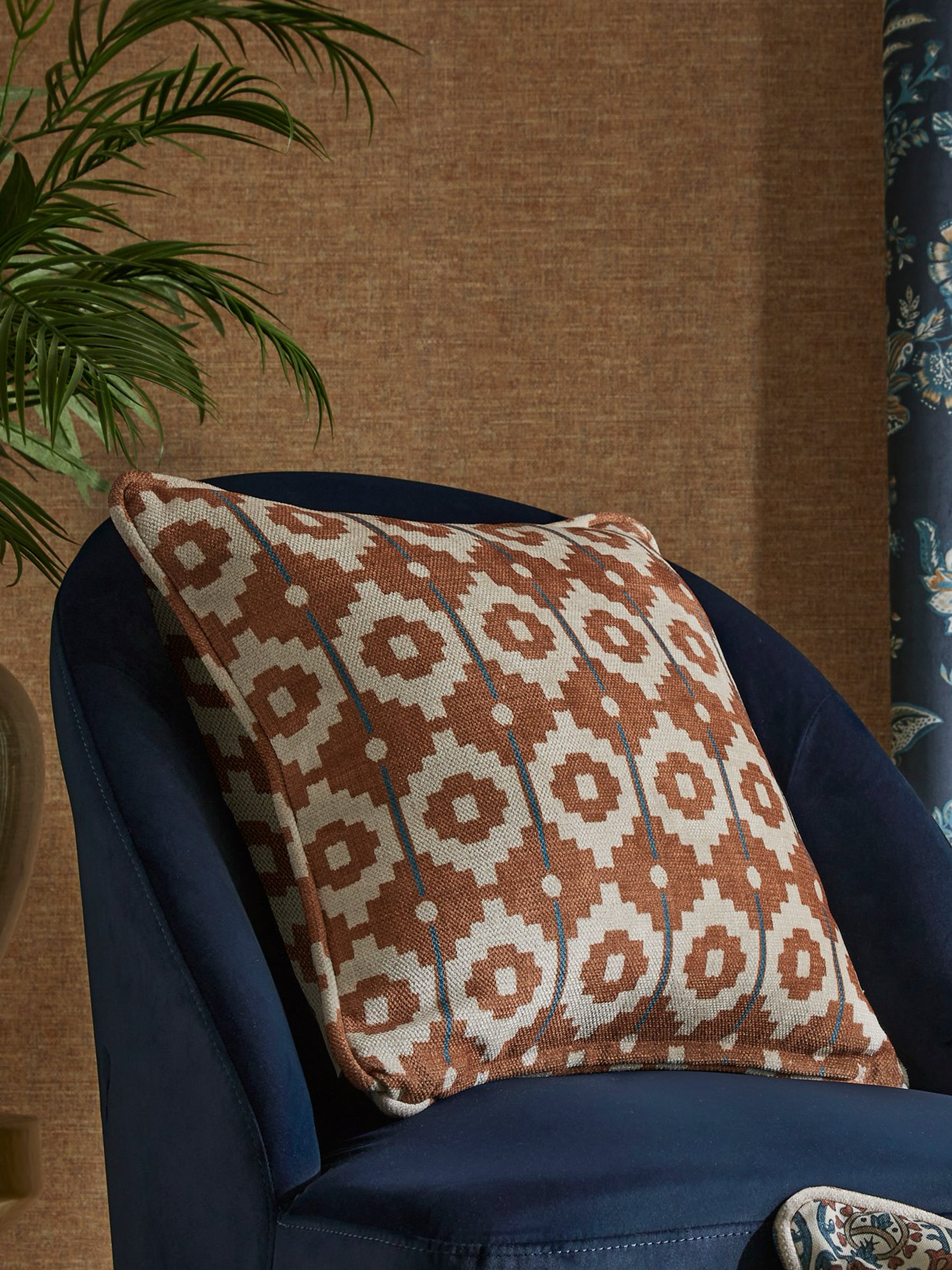 Santiago Geo Burnt Orange/Teal Cushion - Esselle Home