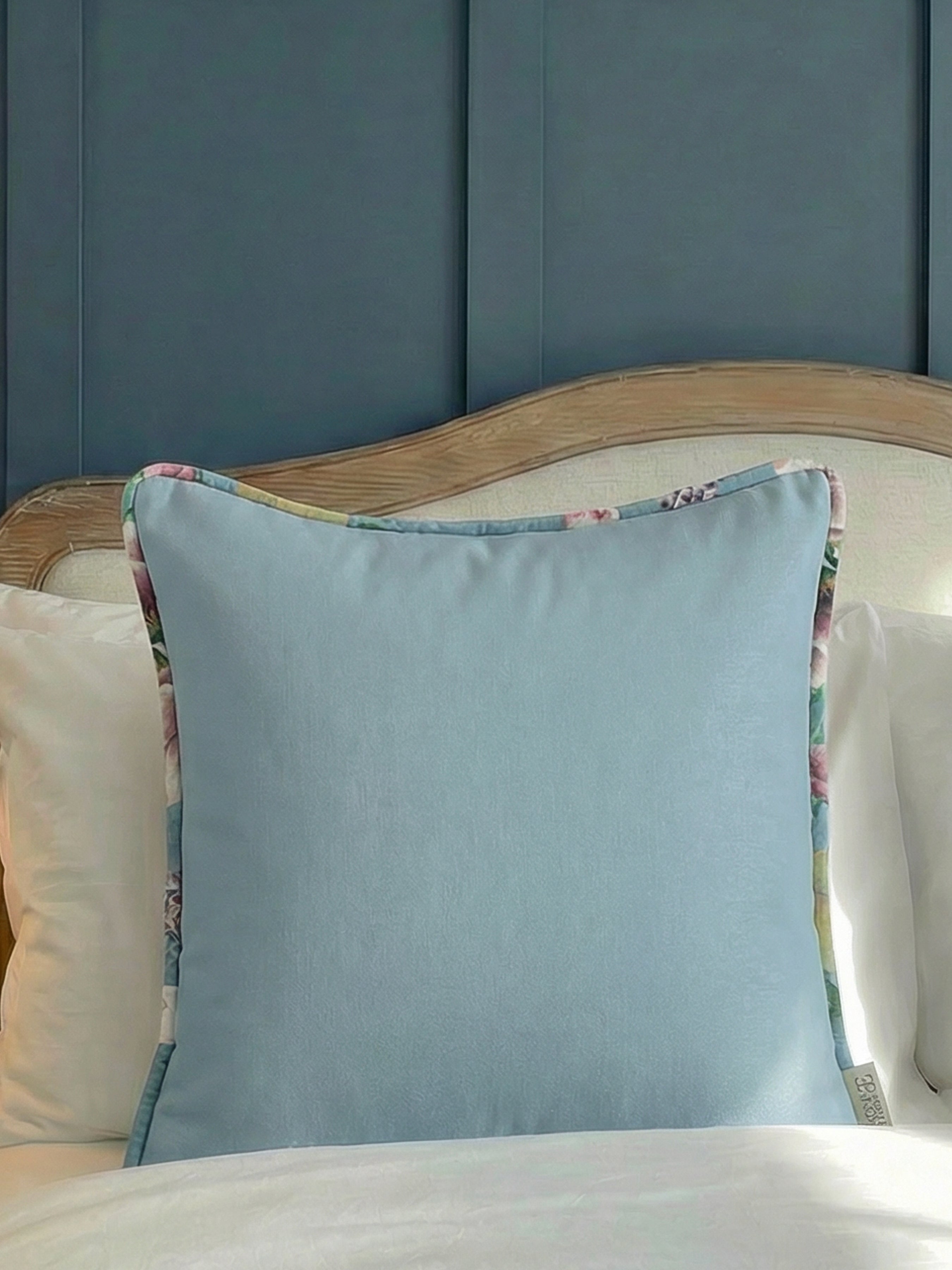 Eden Plain/Chinoiserie Soft Blue Cushion - Esselle Home