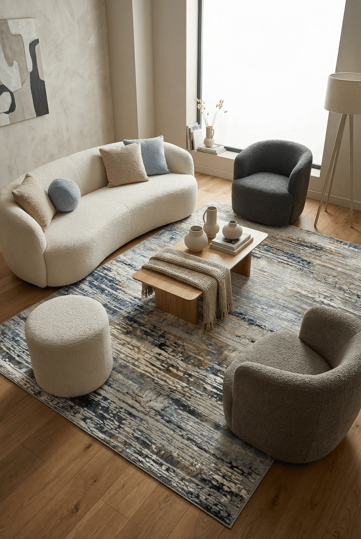 Solar Neptune Natural / Blue Rug - Esselle Home