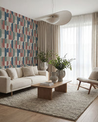 Atton Salmon / Teal Wallpaper - Esselle Home