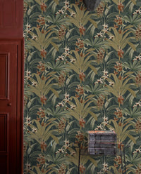 Saffron Deep Green Blue Tropical | Leaf Jungle Wallpaper - Esselle Home