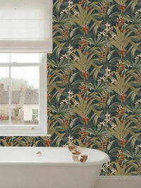 Saffron Deep Green Blue Tropical | Leaf Jungle Wallpaper - Esselle Home