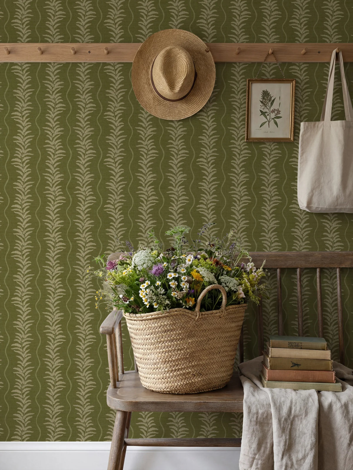 Fern Wave Olive Green Wallpaper