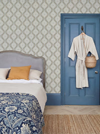 Garden Ogee Blue & Beige Wallpaper