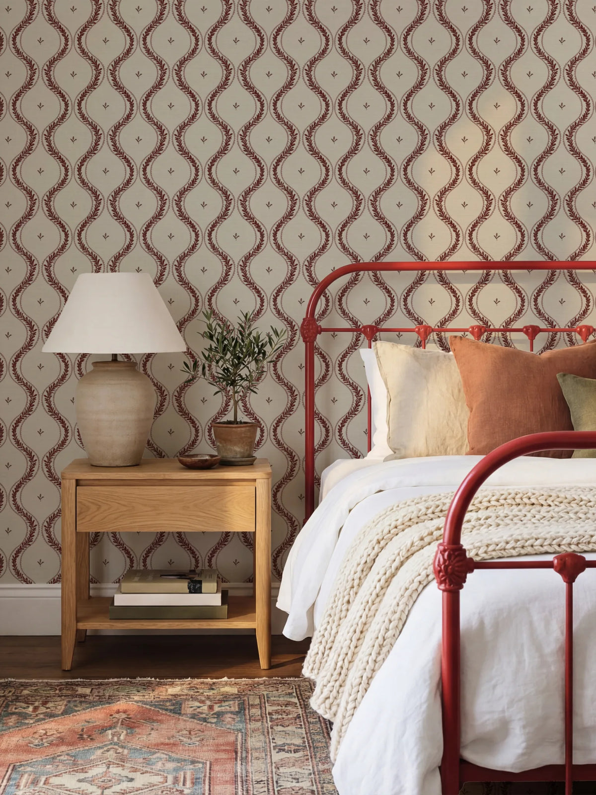 Garden Ogee Burgundy & Beige Wallpaper - Esselle Home