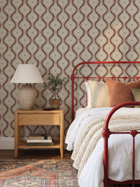 Garden Ogee Burgundy & Beige Wallpaper - Esselle Home