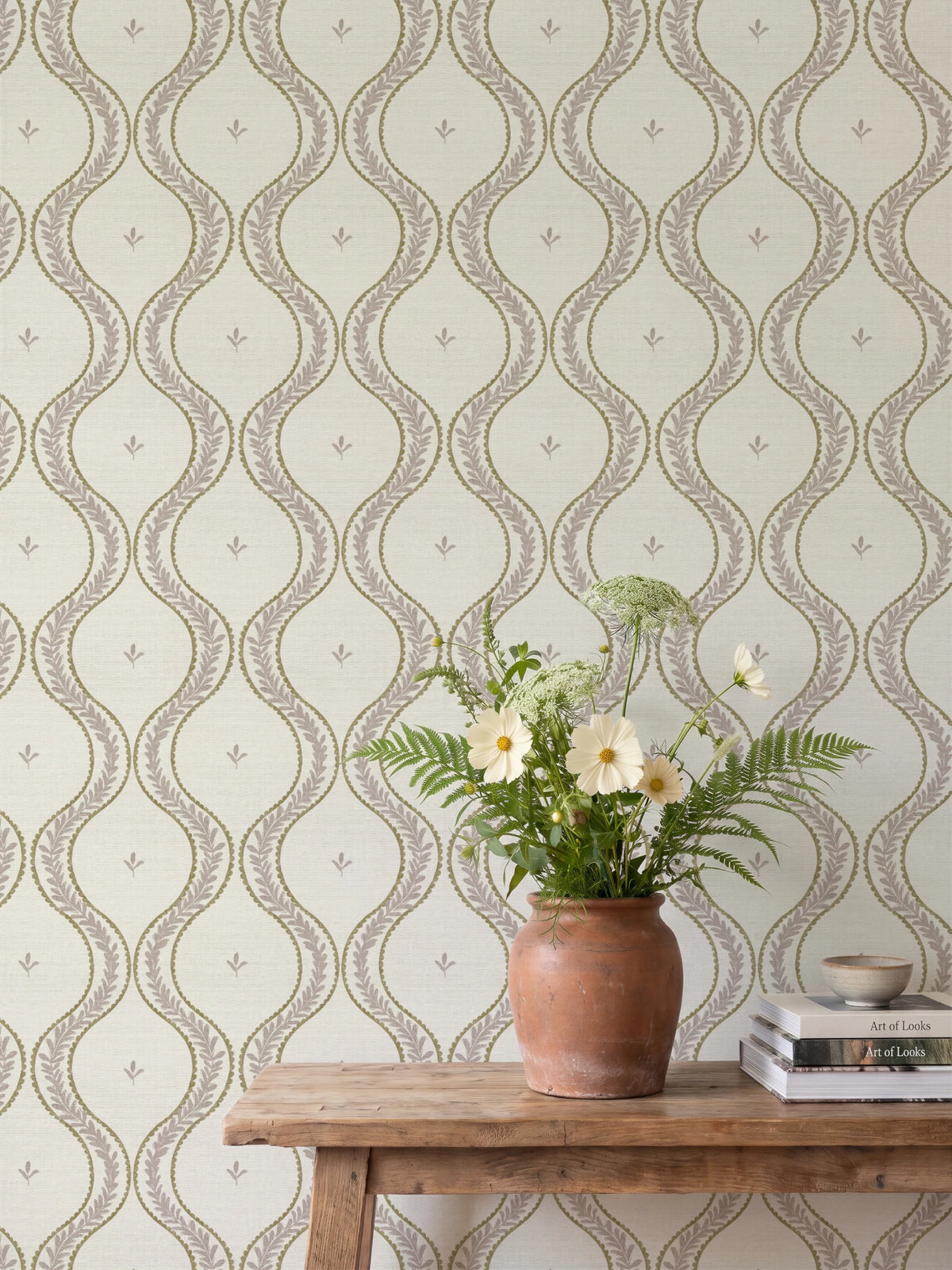 Garden Ogee Soft Pink & Beige Wallpaper - Esselle Home