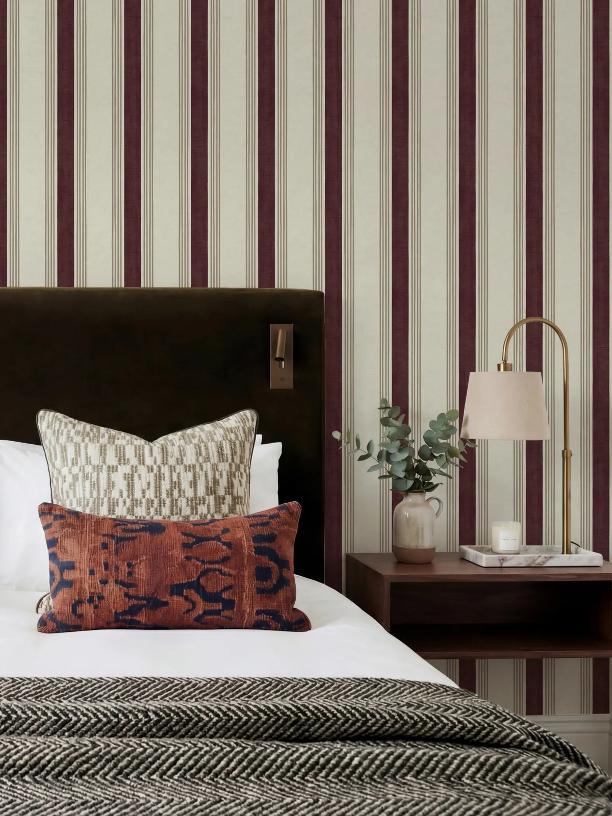 Old World Stripe Burgundy & Beige Wallpaper - Esselle Home