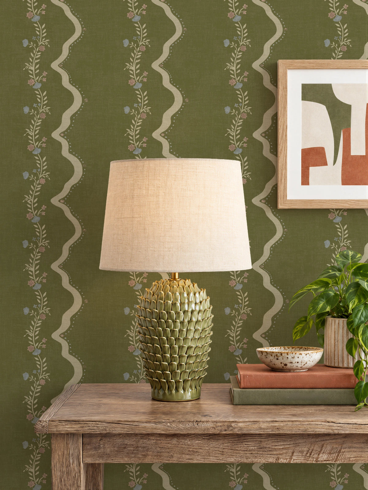 Rosie Posie Olive & Pink Wallpaper
