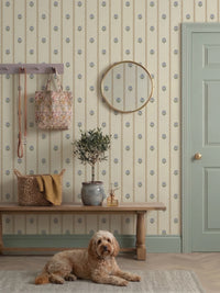 Thistle Trail Stripe Blue & Beige Wallpaper