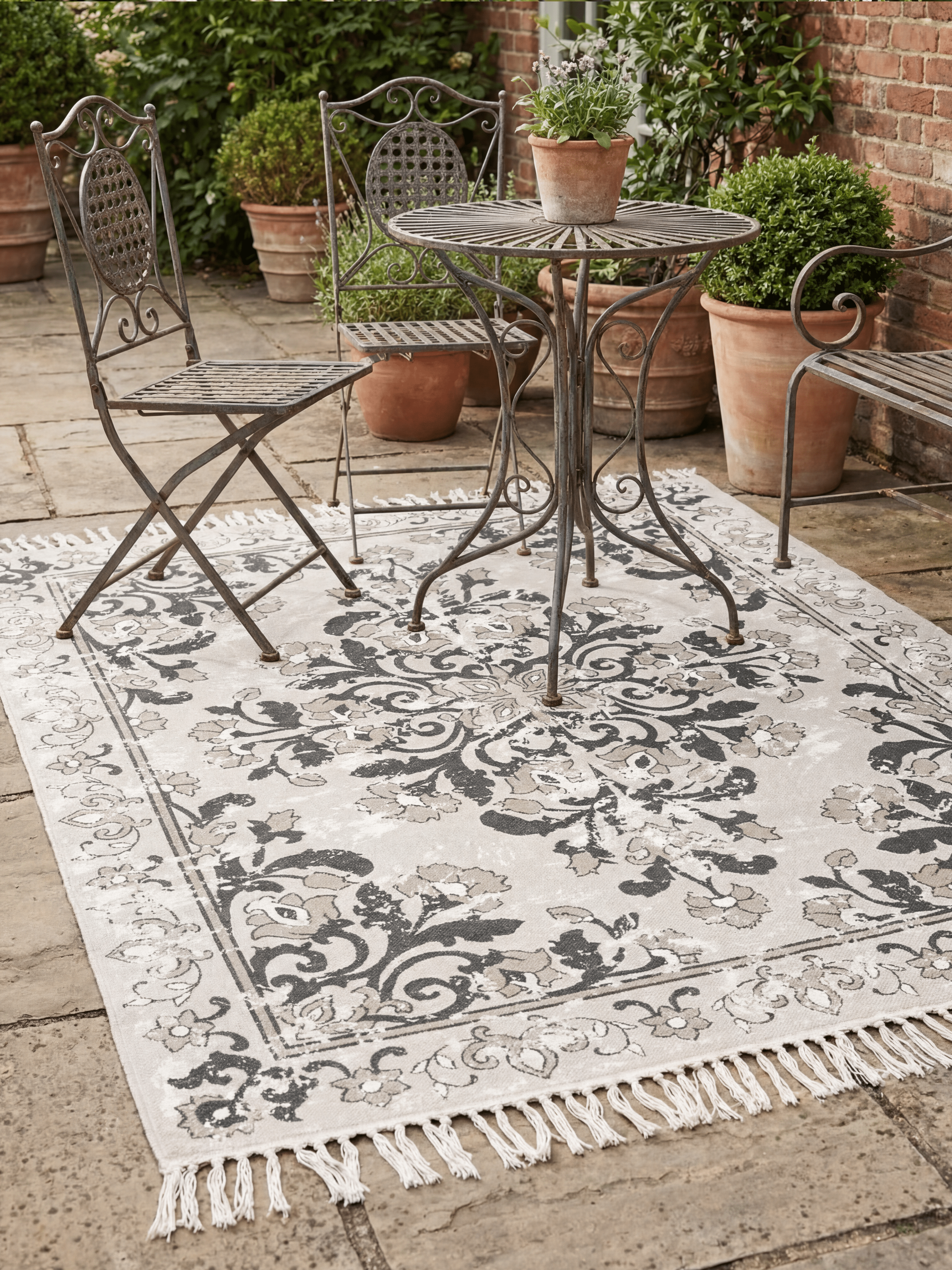 Kew Antique Printed 160x230cm Grey Rug with Tassel - Esselle Home