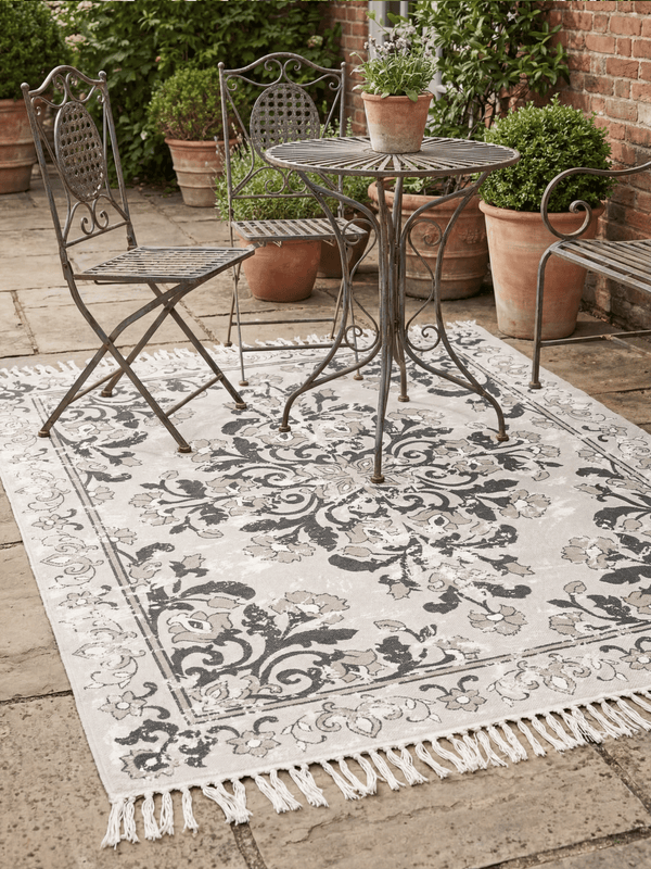 Kew Antique Printed 120x170cm Grey Rug with Tassel