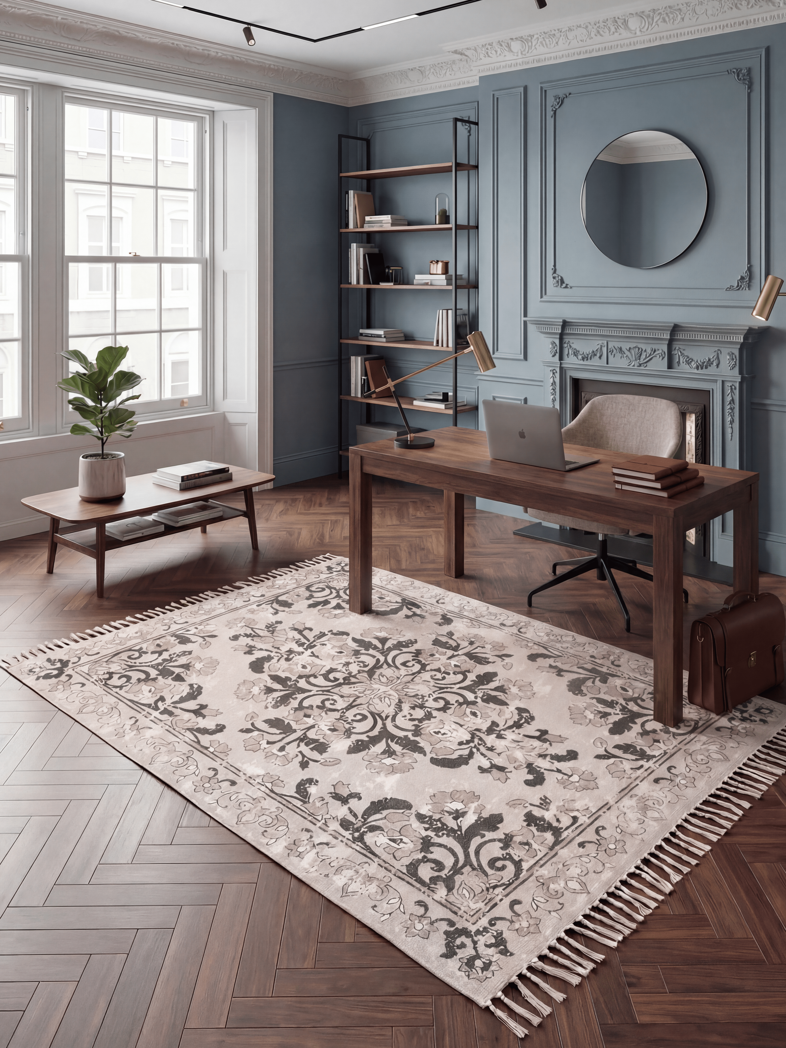Kew Antique Printed 160x230cm Grey Rug with Tassel - Esselle Home