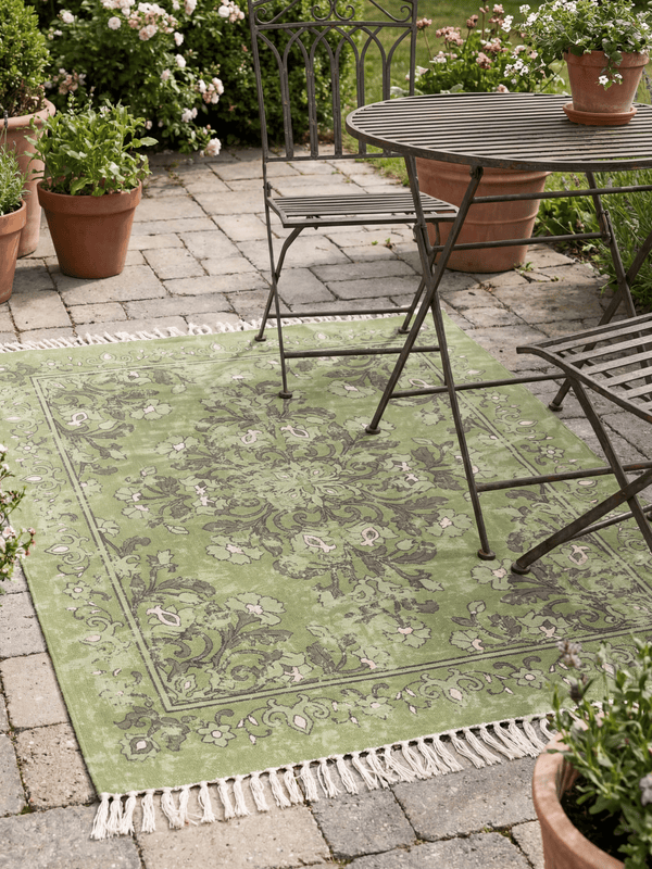 Kew Antique Printed 120x170cm Olive Rug with Tassel