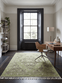 Kew Antique Printed 160x230cm Olive Rug with Tassel - Esselle Home