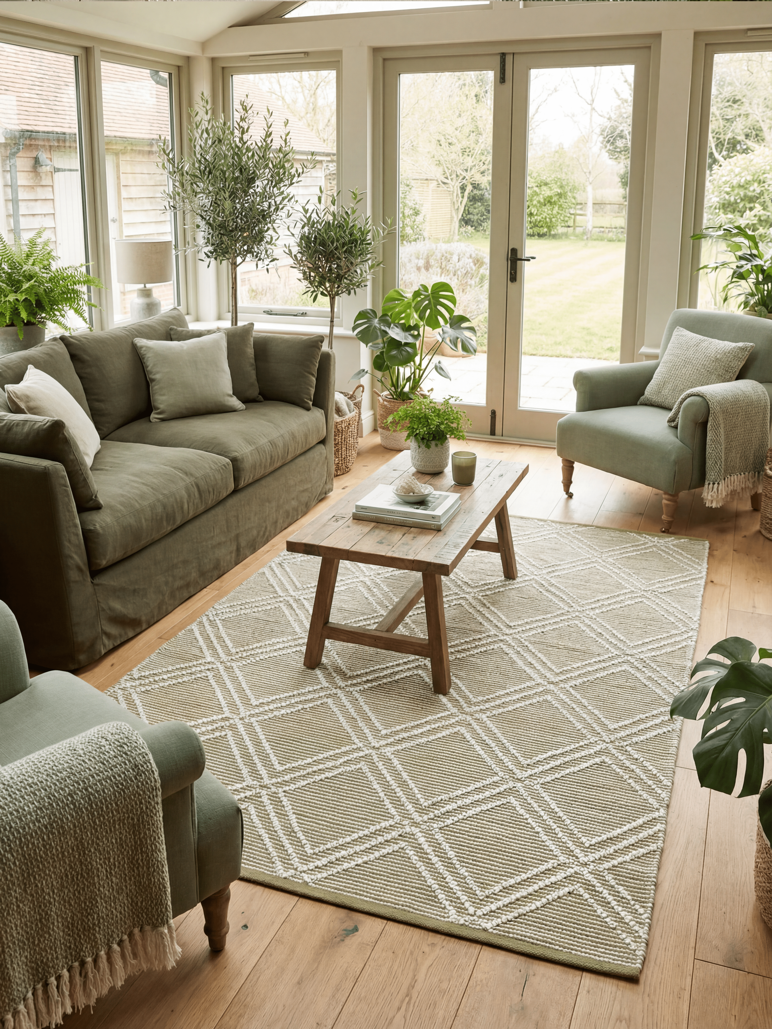 Blenheim Diamond 100% Pet 160x230cm Olive Rug - Esselle Home
