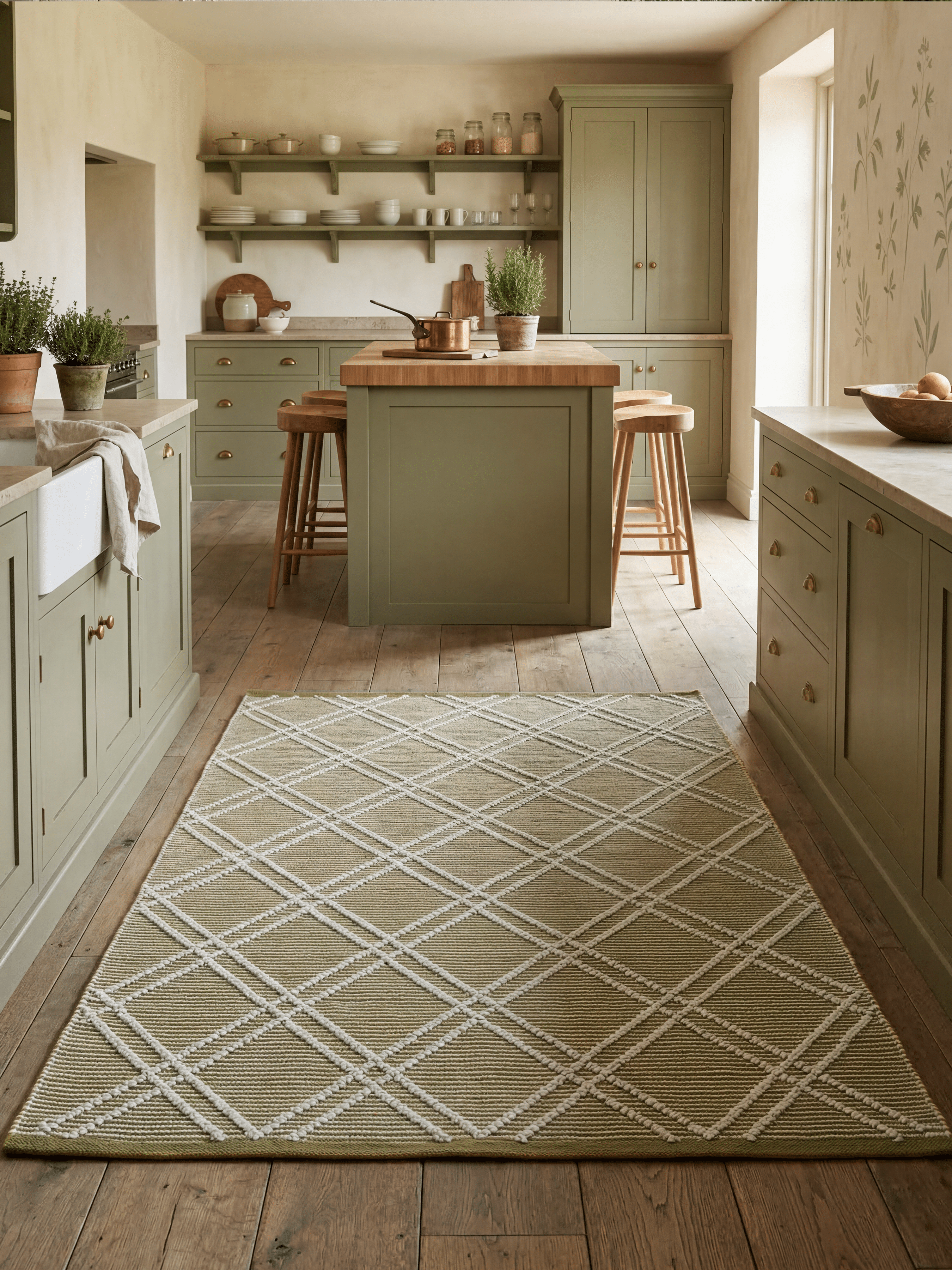 Blenheim Diamond 100% Pet 160x230cm Olive Rug - Esselle Home