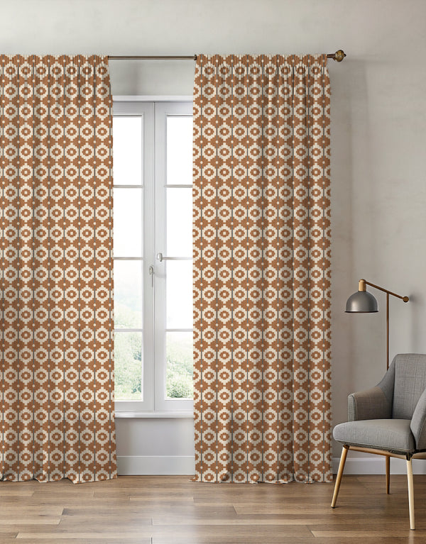 Santiago Geo Burnt Orange/Teal Curtain