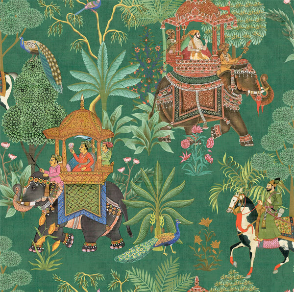 Emperor's Garden Emerald Multicoloured Wallpaper