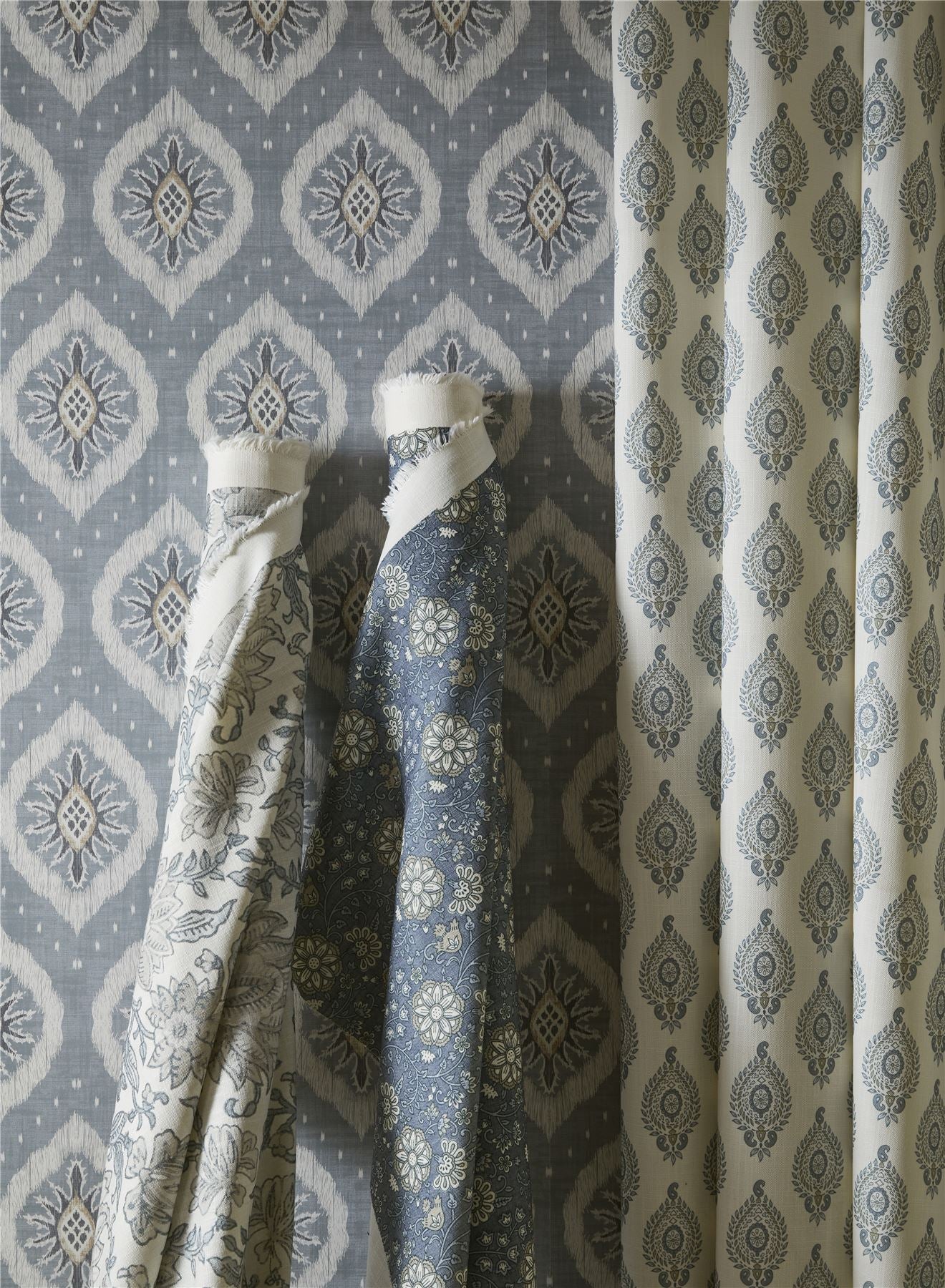 Nima Floral Taupe/Soft Blue Fabric Cut Length
