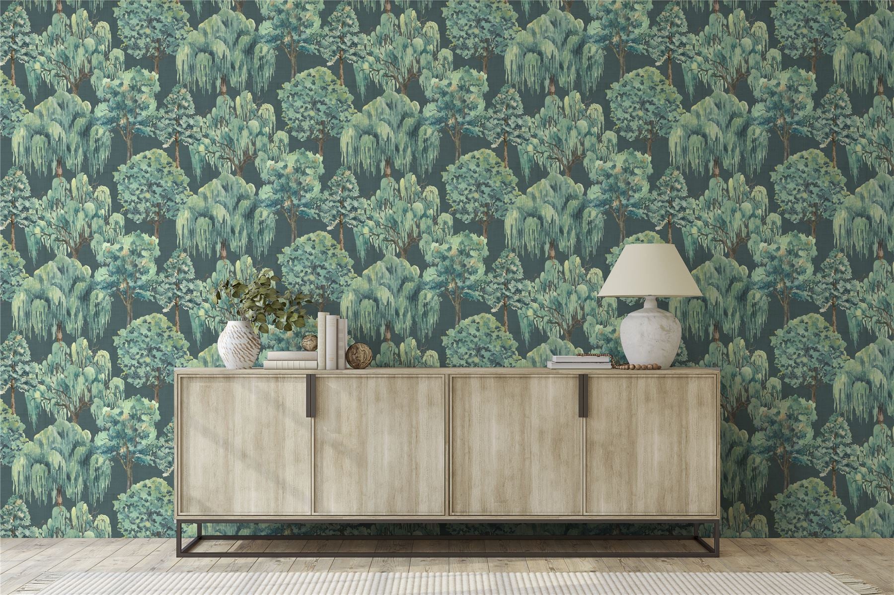 Whispering Willow Navy Wallpaper