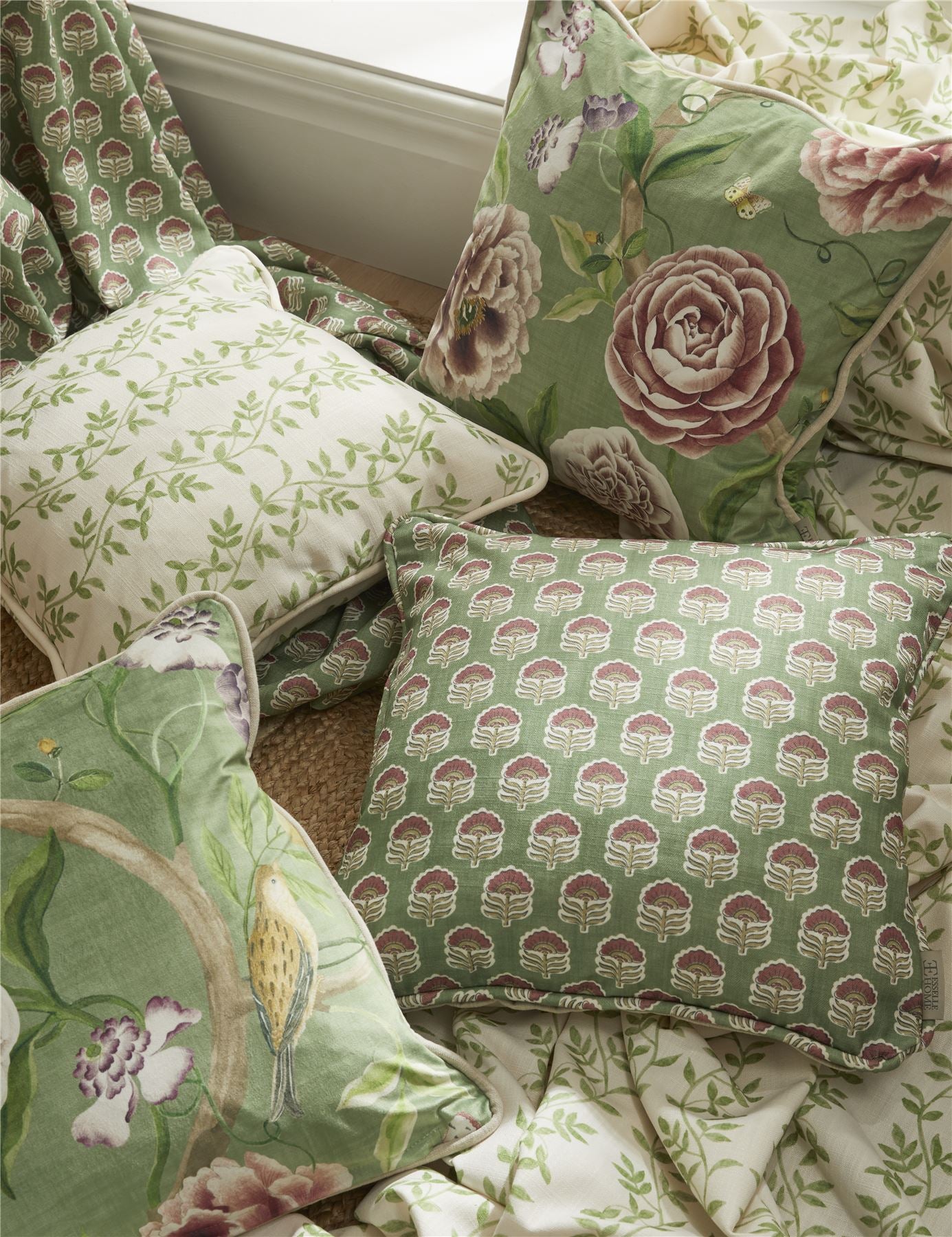 Chinoiserie Garden Spring Green Cushion