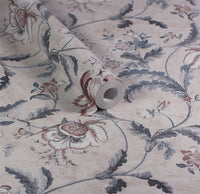 Tapestry Floral Vermilion Blue Wallpaper