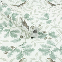 RHS Woodland Songbirds Sage Wallpaper