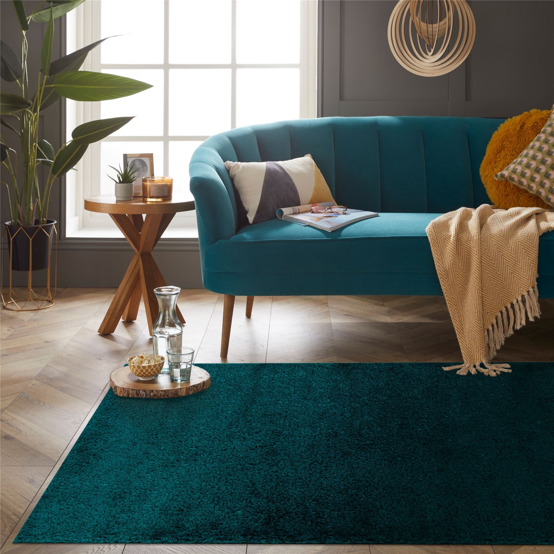Sophia Shaggy Polyester 120x170cm Teal  Rug