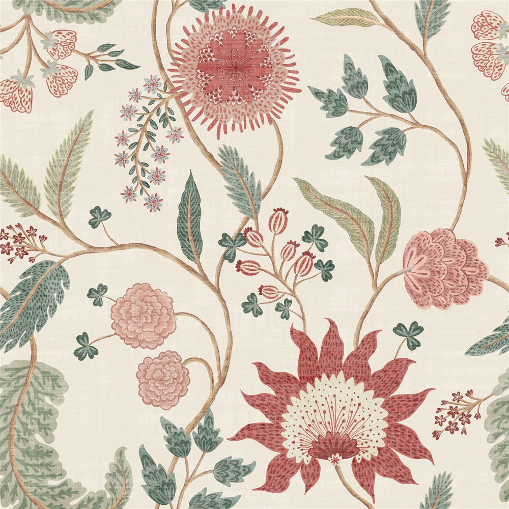 Fable Trail Linen/Raspberry/Green Wallpaper - Esselle Home