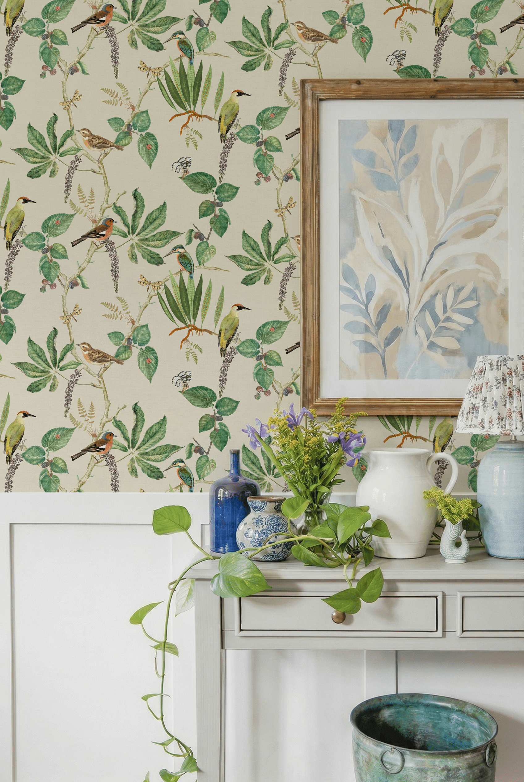 Hill Top Garden Cotton/Green Wallpaper - Esselle Home